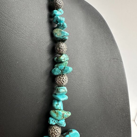 Turquoise Blue Magnesite Beaded Necklace 20” Boho Southwestern Jewelry - Picture 12 of 15